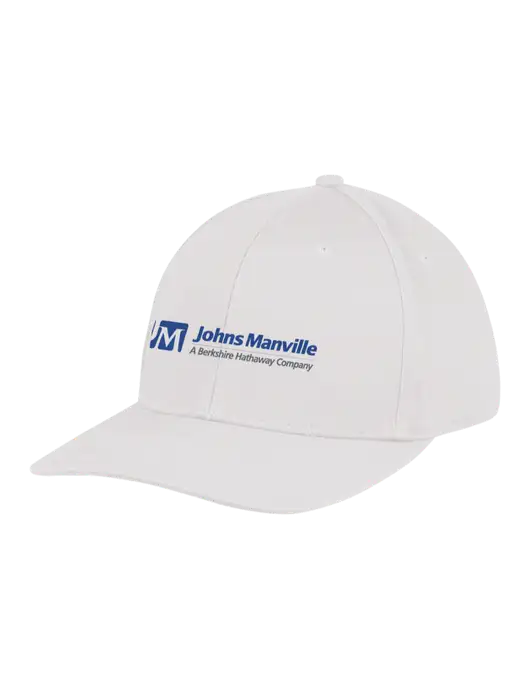 Premium Modern Structured Twill White Snapback Cap w/Johns Manville Logo w/Tagline