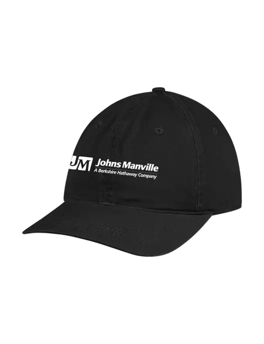 Garment Washed Unstructured Twill Black Cap w/Johns Manville Logo w/Tagline