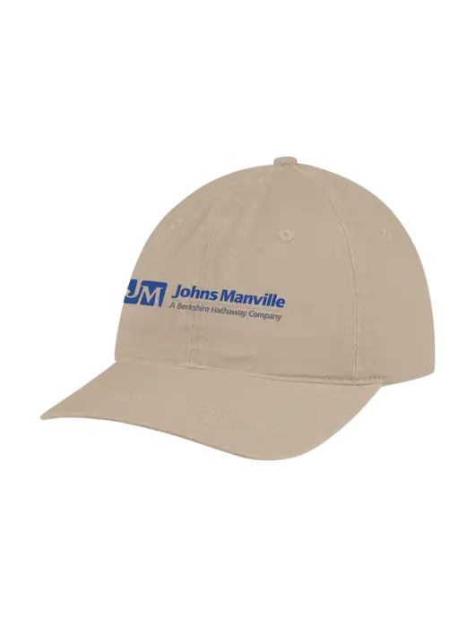 Garment Washed Unstructured Twill Tan Cap w/Johns Manville Logo w/Tagline