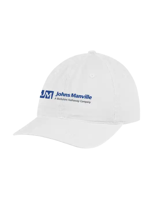 Garment Washed Unstructured Twill White Cap w/Johns Manville Logo w/Tagline