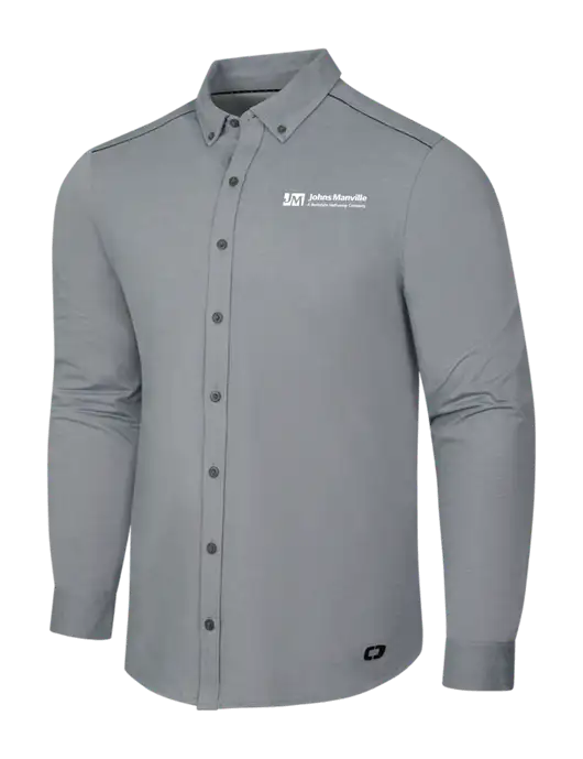 OGIO Medium Grey Heather Modern Code Stretch Button-Up Shirt w/Johns Manville Logo w/Tagline