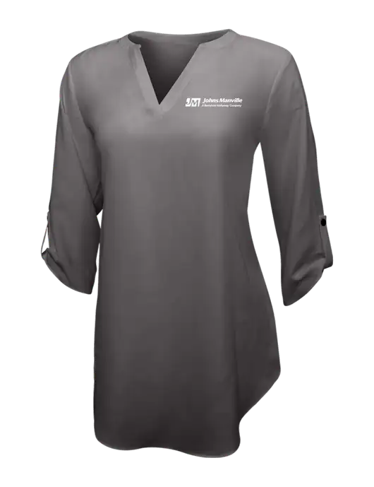 Dark Grey Womens 3/4 Sleeve Tunic Blouse w/Johns Manville Logo w/Tagline