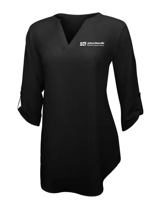 Womens Black 3/4 Sleeve Tunic Blouse w/Johns Manville Logo w/Tagline