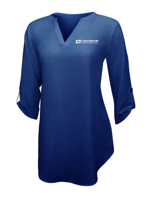 Dark Royal Womens 3/4 Sleeve Tunic Blouse w/Johns Manville Logo w/Tagline