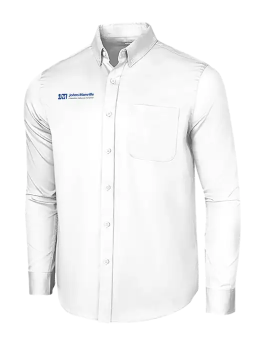 Long Sleeve White Superpro React Twill Shirt w/Johns Manville Logo w/Tagline