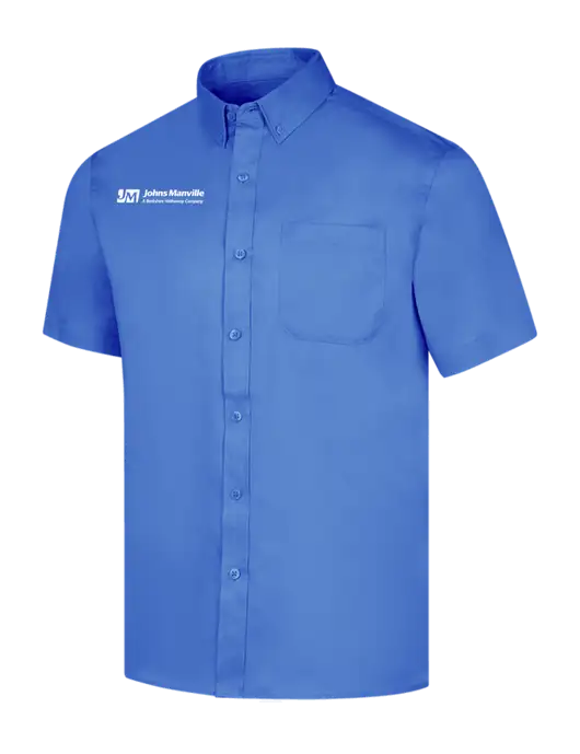 Short Sleeve Dark Carolina Blue Superpro React Twill Shirt w/Johns Manville Logo w/Tagline