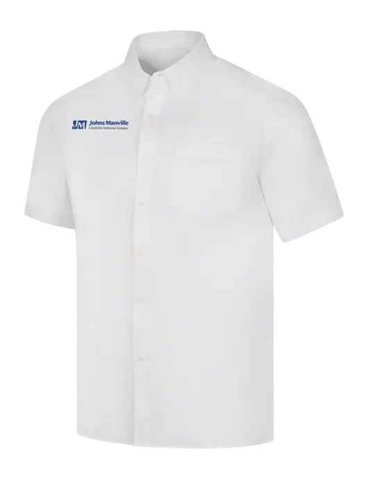Short Sleeve White Superpro React Twill Shirt w/Johns Manville Logo w/Tagline