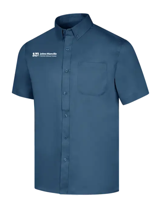 Short Sleeve Light Navy Superpro React Twill Shirt w/Johns Manville Logo w/Tagline