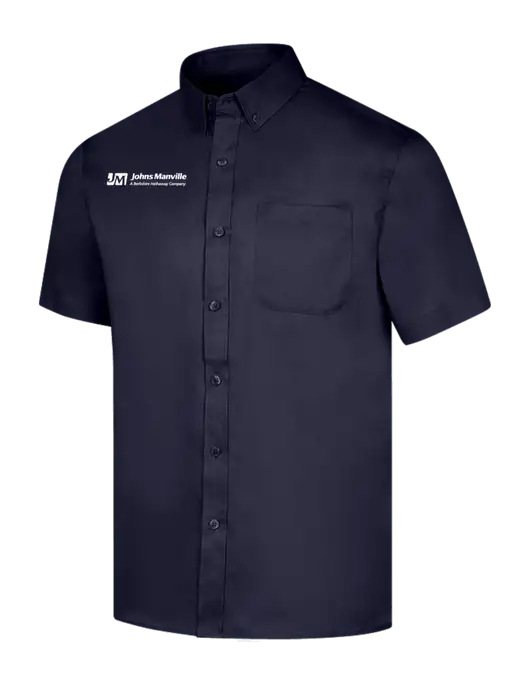 Short Sleeve Navy Superpro React Twill Shirt w/Johns Manville Logo w/Tagline