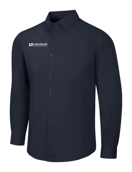 Navy Long Sleeve Carefree Poplin Shirt w/Johns Manville Logo w/Tagline