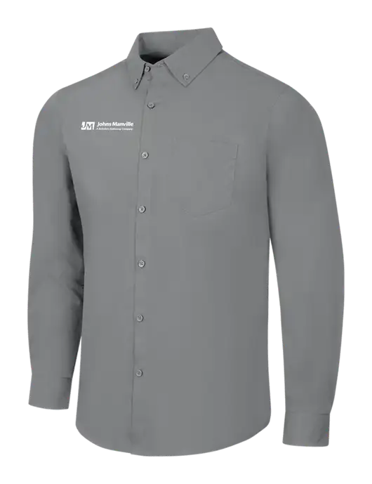 Medium Grey Long Sleeve Carefree Poplin Shirt w/Johns Manville Logo w/Tagline