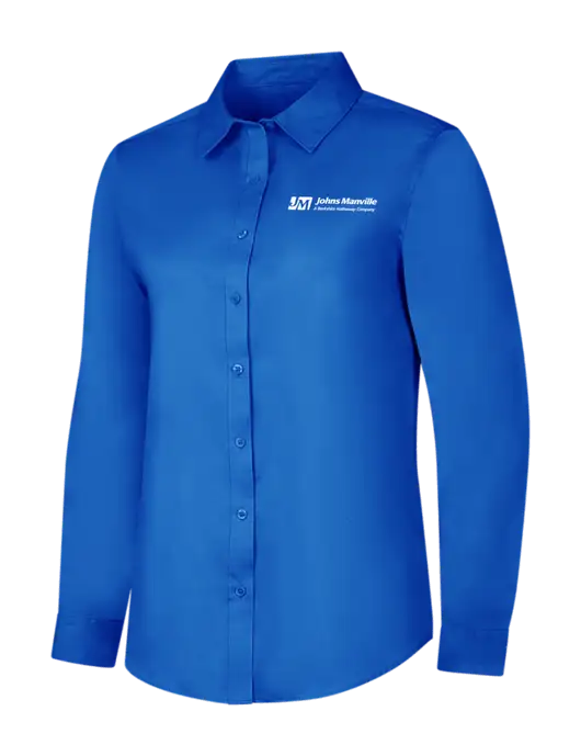 Womens Long Sleeve Royal Blue Superpro React Twill Shirt w/Johns Manville Logo w/Tagline