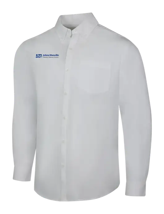 White Long Sleeve Carefree Poplin Shirt w/Johns Manville Logo w/Tagline