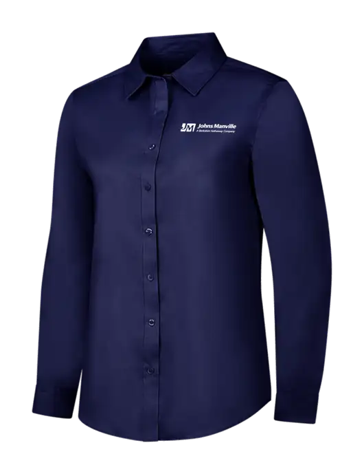 Navy Womens Long Sleeve Superpro React Twill Shirt w/Johns Manville Logo w/Tagline