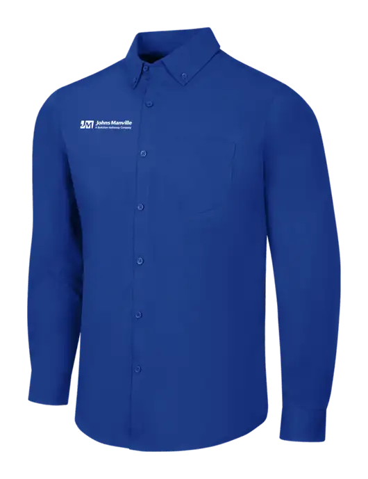 Dark Royal Long Sleeve Carefree Poplin Shirt w/Johns Manville Logo w/Tagline