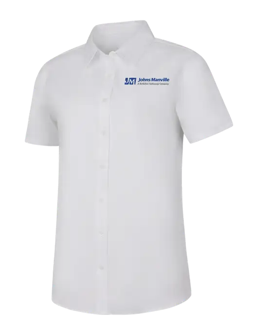 Womens White Short Sleeve Superpro React Twill Shirt w/Johns Manville Logo w/Tagline