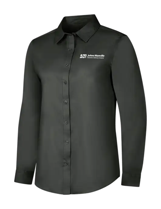Dark Grey Womens Long Sleeve Superpro React Twill Shirt w/Johns Manville Logo w/Tagline