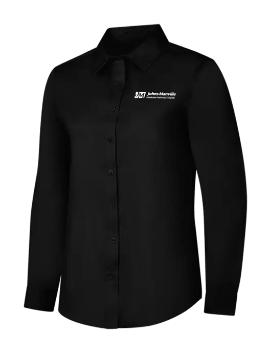 Womens Black Long Sleeve Superpro React Twill Shirt w/Johns Manville Logo w/Tagline