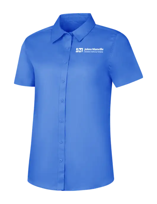 Womens Dark Carolina Blue Short Sleeve Superpro React Twill Shirt w/Johns Manville Logo w/Tagline