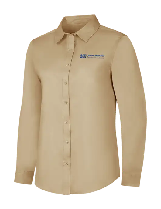 Dark Tan Womens Long Sleeve Superpro React Twill Shirt w/Johns Manville Logo w/Tagline