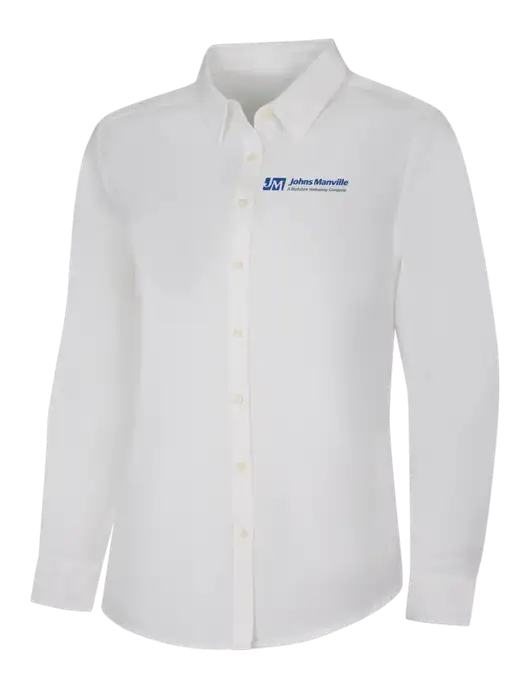 Womens White Long Sleeve Superpro React Twill Shirt w/Johns Manville Logo w/Tagline