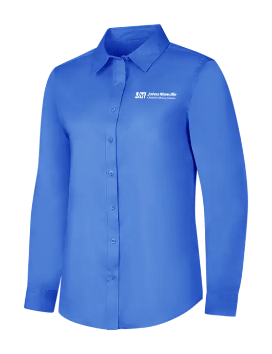 Dark Carolina Blue Womens Long Sleeve Superpro React Twill Shirt w/Johns Manville Logo w/Tagline