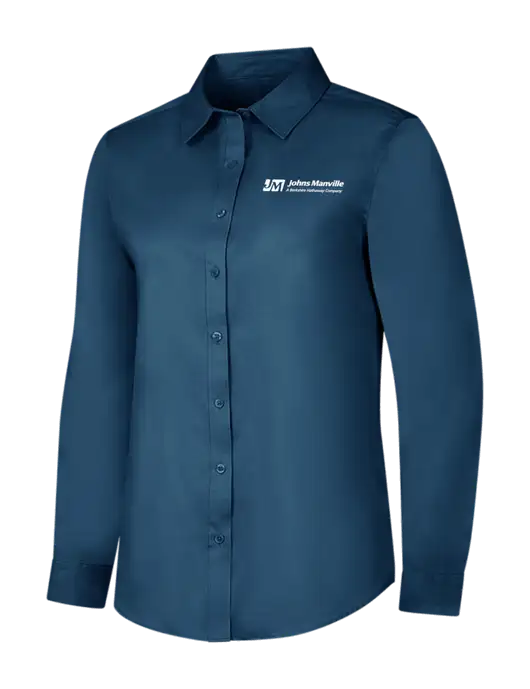 Light Navy Womens Long Sleeve Superpro React Twill Shirt w/Johns Manville Logo w/Tagline