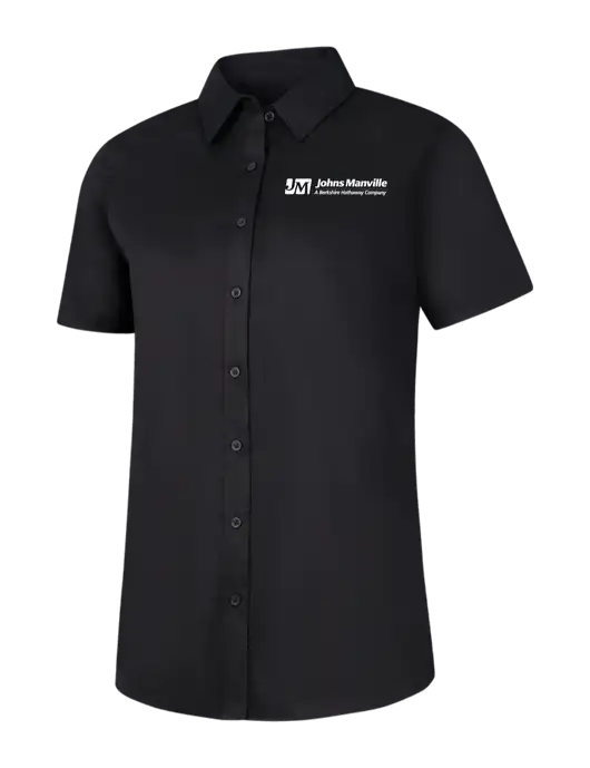 Womens Black Short Sleeve Superpro React Twill Shirt w/Johns Manville Logo w/Tagline