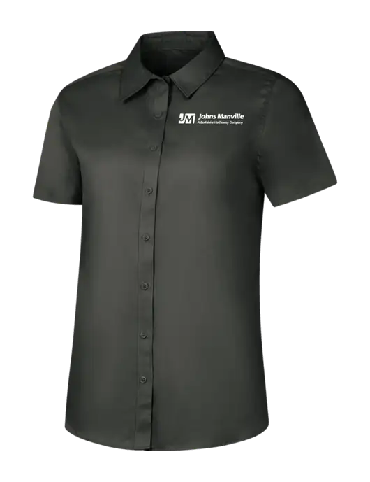 Womens Dark Grey Short Sleeve Superpro React Twill Shirt w/Johns Manville Logo w/Tagline