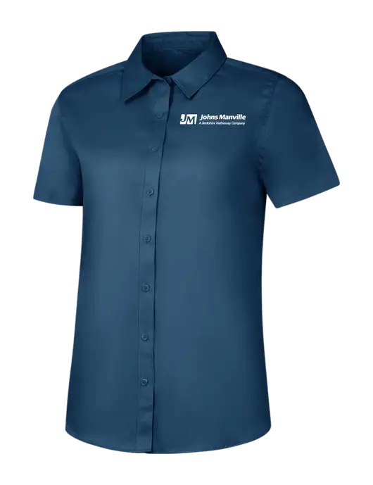 Womens Light Navy Short Sleeve Superpro React Twill Shirt w/Johns Manville Logo w/Tagline