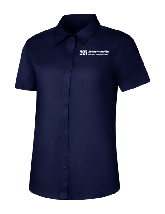 Womens Navy Short Sleeve Superpro React Twill Shirt w/Johns Manville Logo w/Tagline
