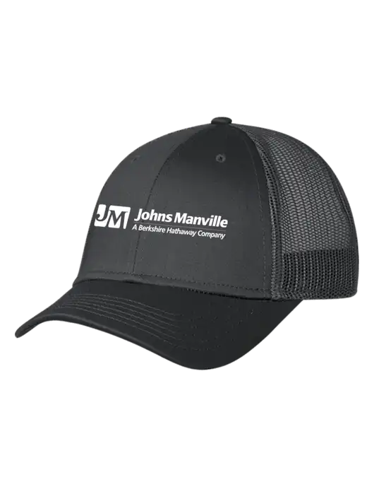 Charcoal Mesh Trucker Cap Snap Back w/Johns Manville Logo w/Tagline