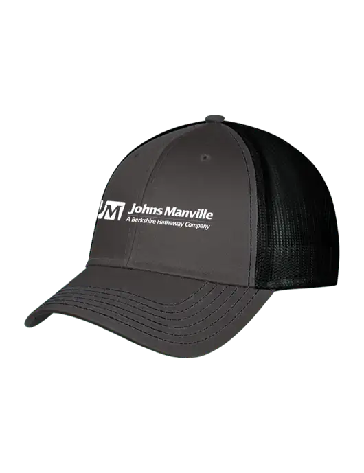 Charcoal & Black Mesh Trucker Cap Snap Back w/Johns Manville Logo w/Tagline