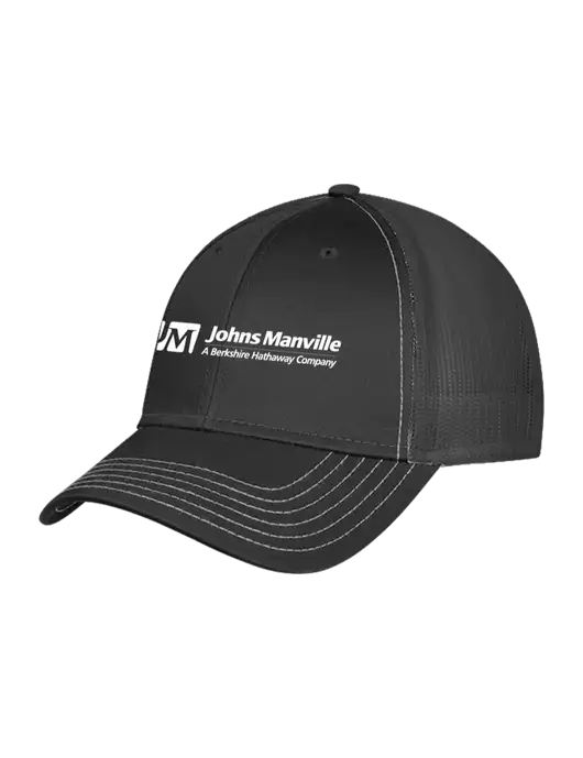 Charcoal Grey Mesh Trucker Cap Snap Back w/Johns Manville Logo w/Tagline