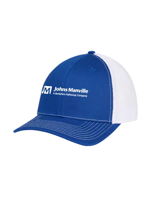 Richardson Adjustable Snapback Original 112 Trucker Cap Royal w/White Mesh w/Johns Manville Logo w/Tagline