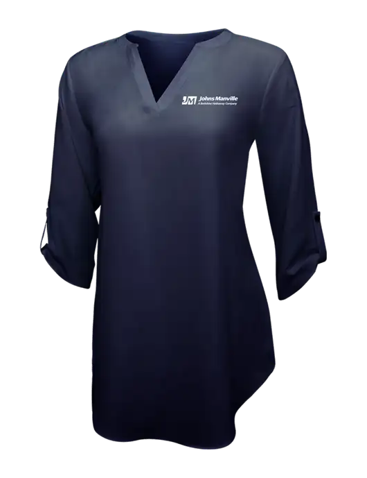 Navy Womens 3/4 Sleeve Tunic Blouse w/Johns Manville Logo w/Tagline