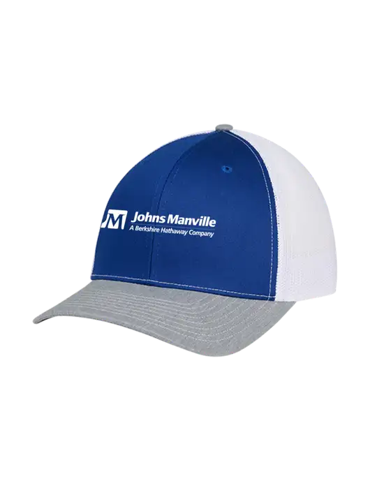 Richardson Adjustable Snapback Original 112 Trucker Cap Royal/HeatherGrey/White Mesh w/Johns Manville Logo w/Tagline