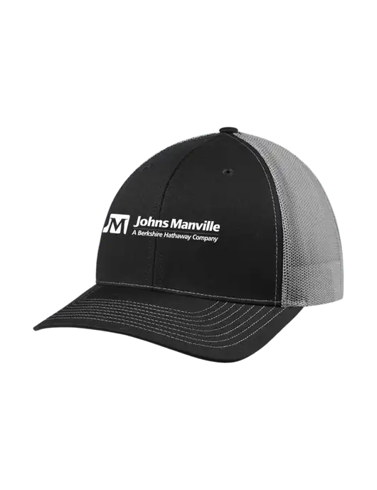 Richardson Adjustable Snapback Original 112 Trucker Cap Black w/Charcoal Mesh w/Johns Manville Logo w/Tagline