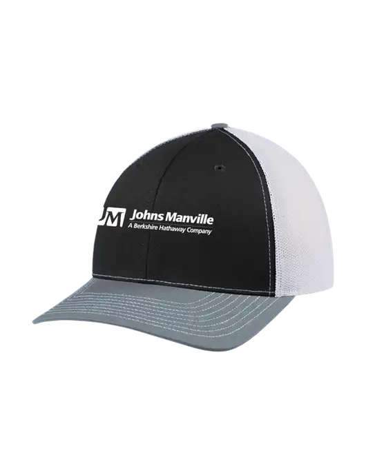 Richardson Adjustable Snapback Original 112 Trucker Cap Black/Light Heather Grey/White Mesh w/Johns Manville Logo w/Tagline