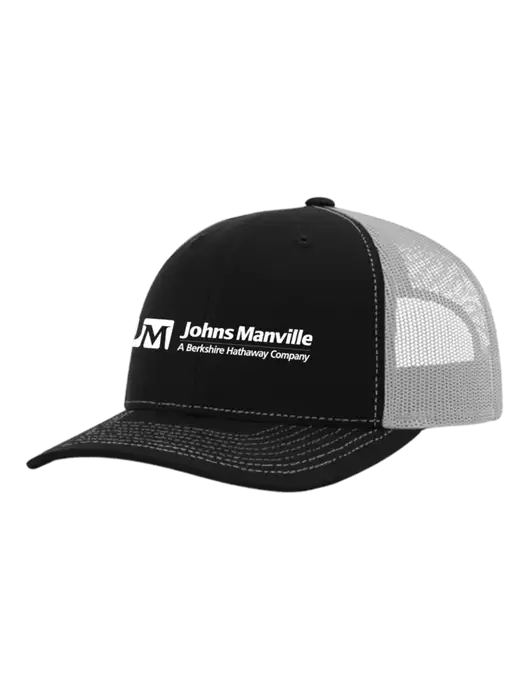 Richardson Adjustable Snapback Original 112 Trucker Cap Black w/White Mesh w/Johns Manville Logo w/Tagline