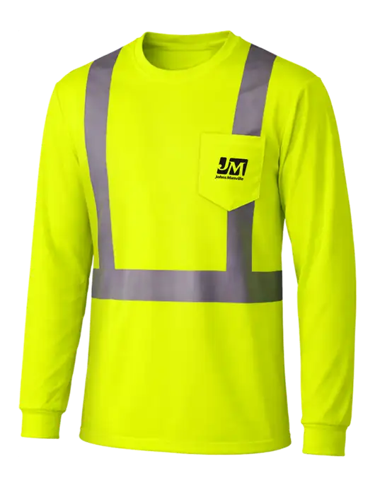 CornerStone Safety Yellow ANSI 107 Class 2 Mesh Long Sleeve Tee w/Johns Manville Logo