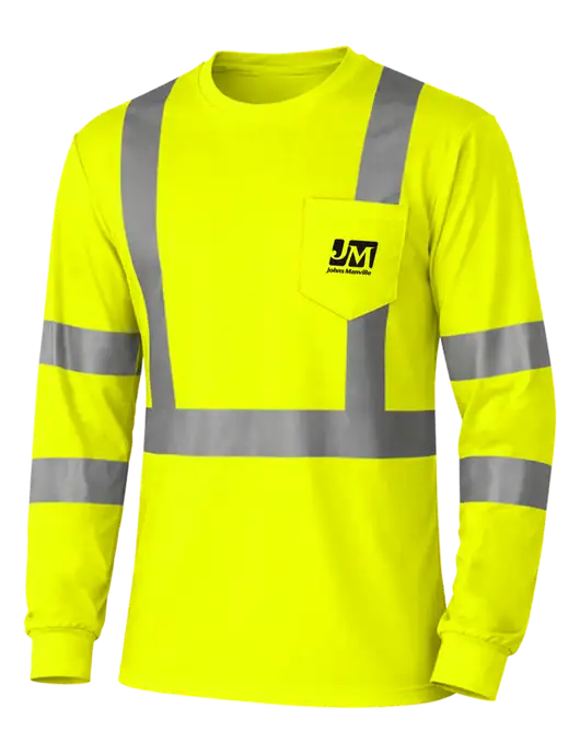 CornerStone Safety Yellow ANSI 107 Class 3 Mesh Long Sleeve Tee w/Johns Manville Logo