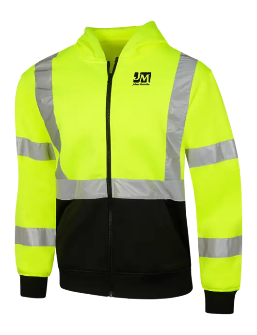 CornerStone Safety Yellow ANSI  107 Class 3 Heavy-Duty Fleece Full-Zip Hoodie w/Johns Manville Logo