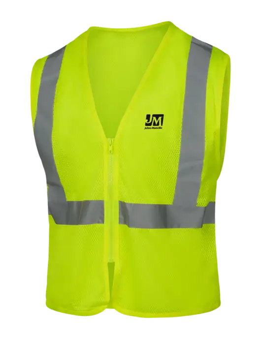 CornerStone Safety Yellow ANSI 107 Class 2 Economy Mesh Zippered Vest w/Johns Manville Logo