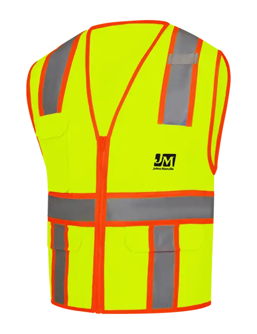 CornerStone Safety Yellow ANSI 107 Class 2 Surveyor Zippered Two-Tone Vest w/Johns Manville Logo
