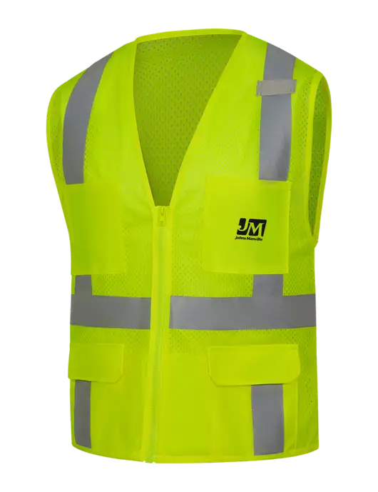 CornerStone Safety Yellow ANSI 107 Class 2 Mesh Six-Pocket Zippered Vest w/Johns Manville Logo