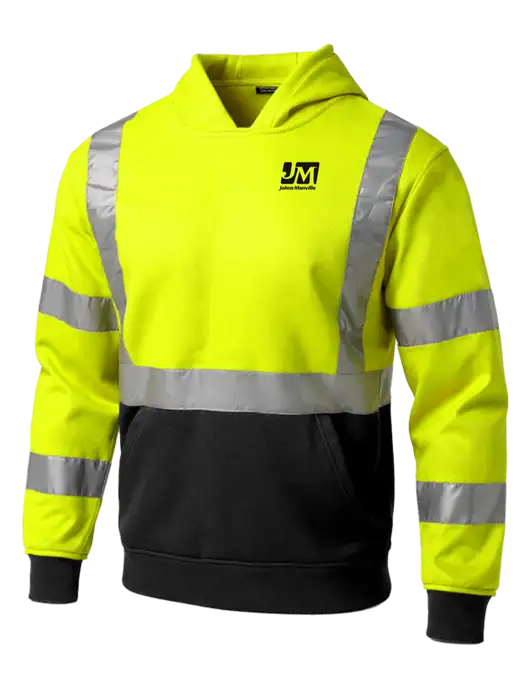 CornerStone Safety Yellow ANSI 107 Class 3 Heavy Fleece Pullover Hoodie w/Johns Manville Logo