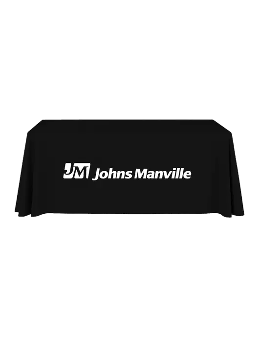 6' Stain-Resistant 4-Sided Black Table Cover w/Johns Manville Logo