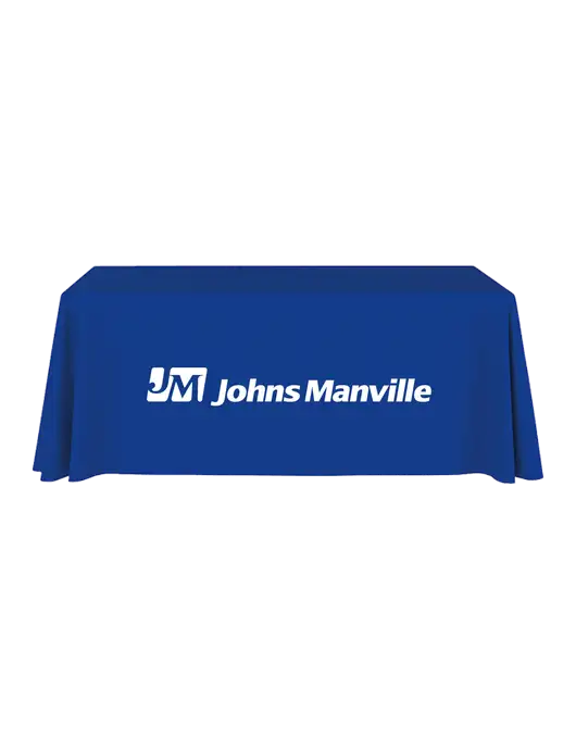 6' Stain-Resistant 4-Sided Dark Royal Table Cover w/Johns Manville Logo