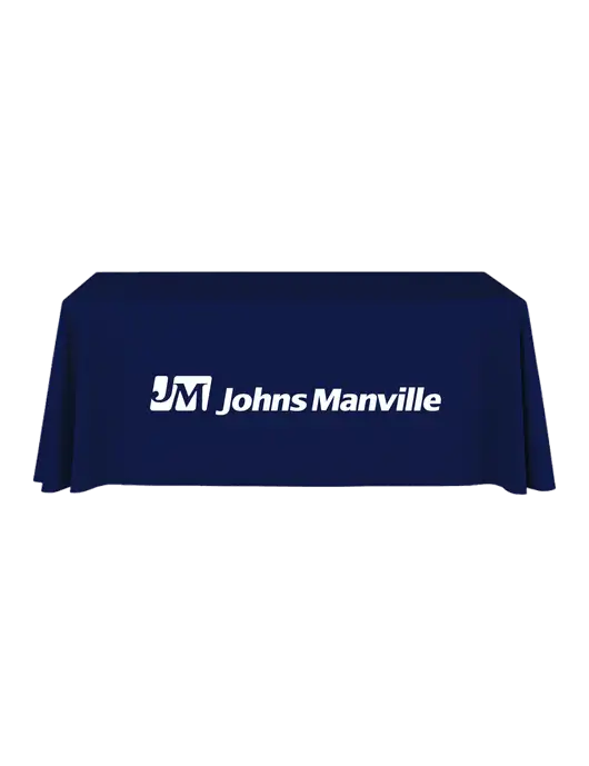 6' Stain-Resistant 4-Sided Dark Navy Table Cover w/Johns Manville Logo